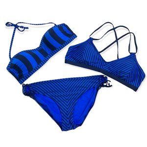 Athleta blue striped bikini swimsuit bundle/set (L tops, XL bottom)